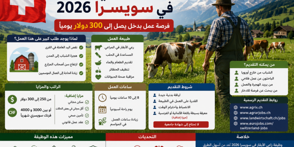مباشرة من سويسرا 2026: مطلوب راعي الأبقار بصالير ممتاز |فرصة عمل بدخل يصل إلى 300 دولار يوميًا